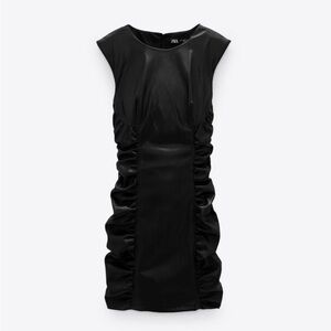 Zara Black Leather Ruched Dress